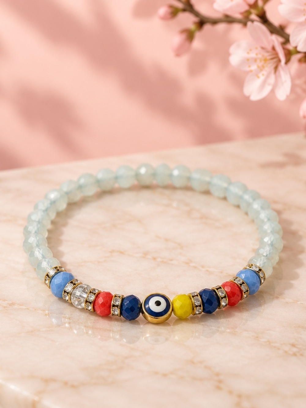 Evil Eye elastic multicolor crystal bracelet